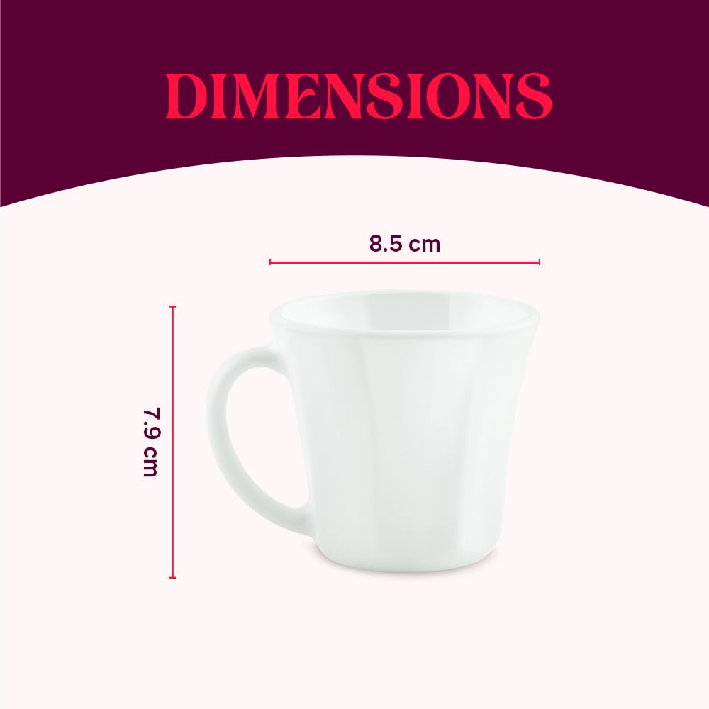 Larah by Borosil Octa Opalware Mug | Set of 6 Tea/coffee Mugs | 200 Ml Each