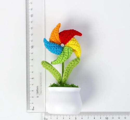 Crochet Flowers Artificial Sunflower Multicolor Fan with Pot