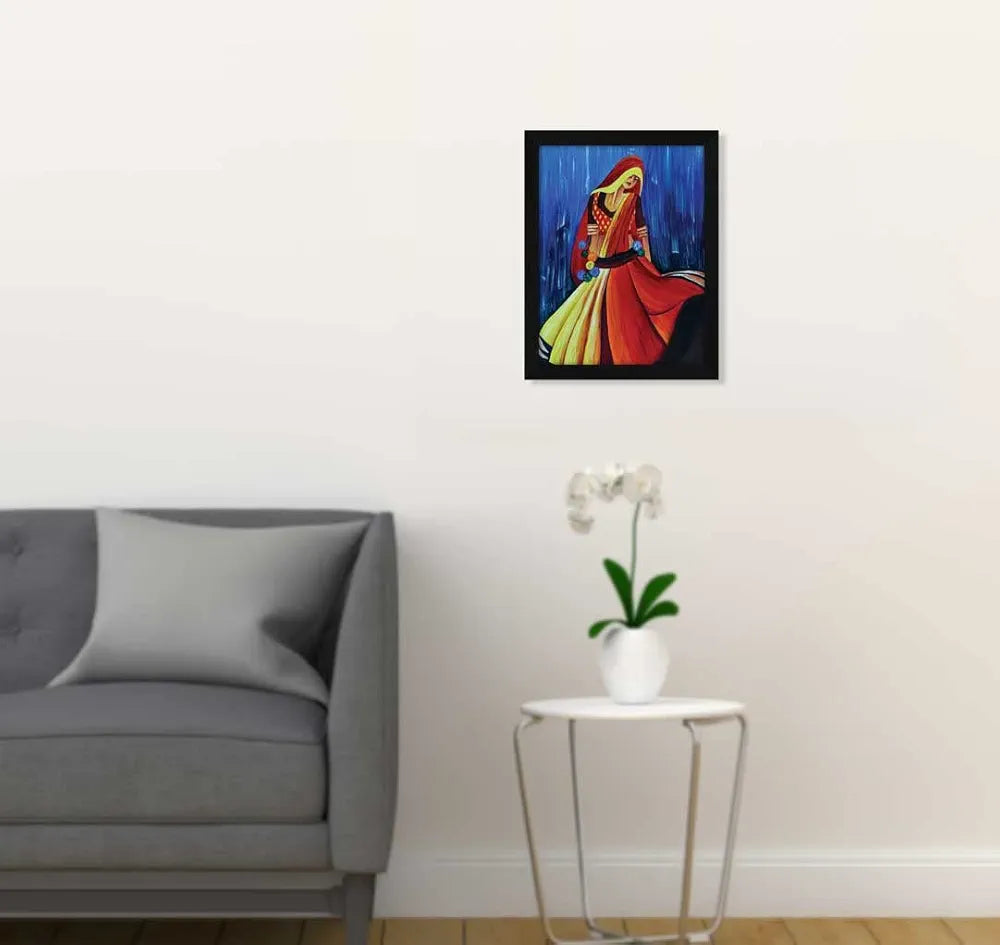 ArtX Paper Indian Village Women Frame Wall Art Painting