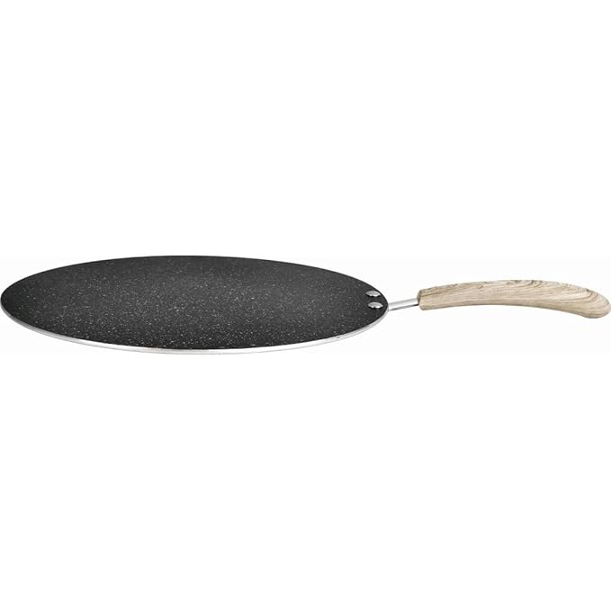 Bergner Bellini Plus Aura 5-layer Non-stick 28 Cm Flat Tawa, Tava With Soft Touch Wooden Finish Handle