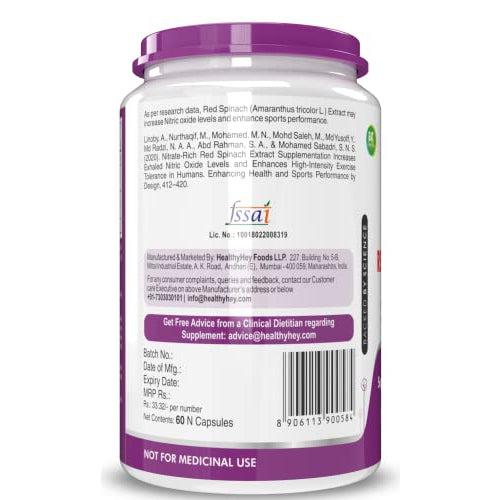 Healthyhey Natural Pre-Workout Red Spinach Extract - Oxystrom - High in nitrate - 60 capsules