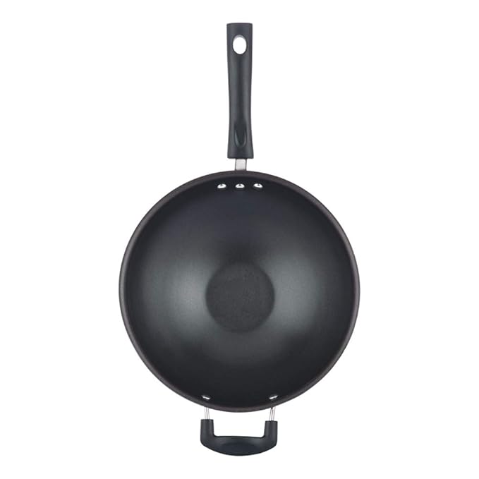 Vinod Zest Aluminium Non Stick Wok - 28 cm | 3mm Thick | 3 Layer Coating | Bakelite Handle | Chinese Wok Pan