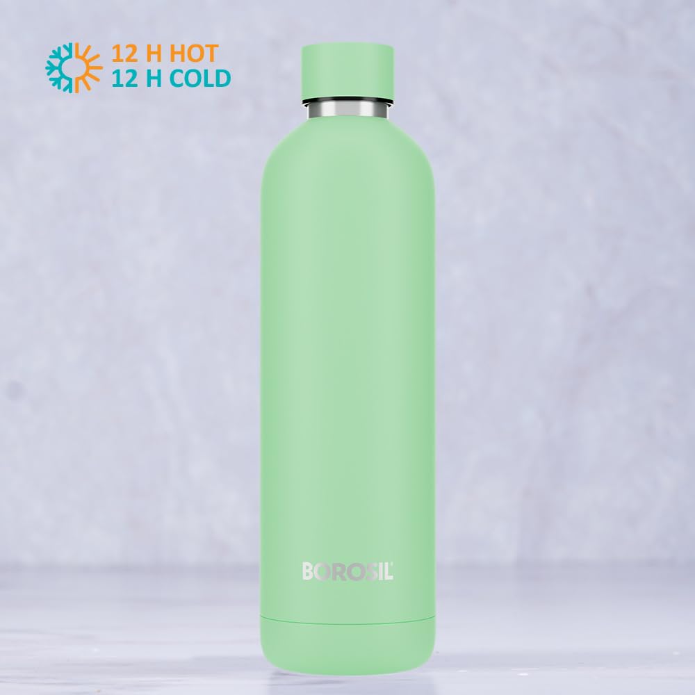 Borosil Hydra Pacific Stainless 700 Ml Insulated Water Bottle | Blue Stainless Steel Bottle | Double Wall Vacuum Insulation | 12 Hours Hot & Cold