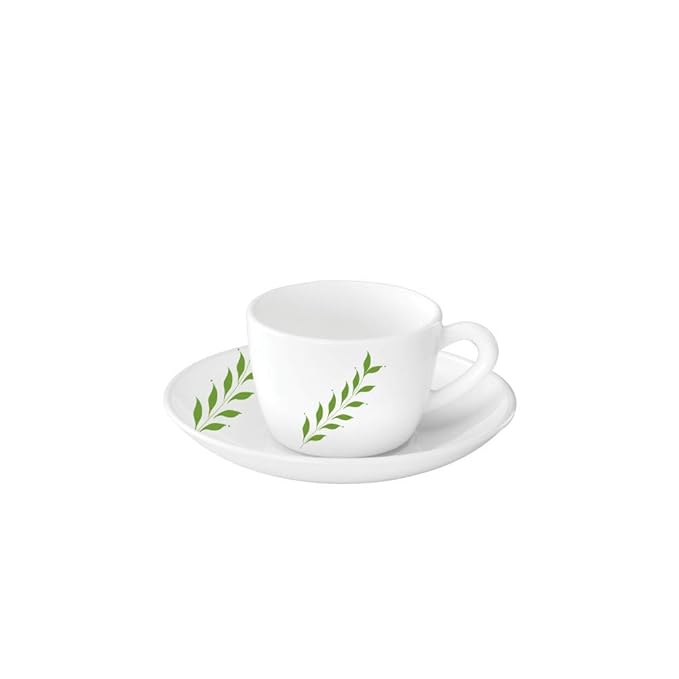 Larah by Borosil Botanica Cup and Saucer Set | 140ml Each | 6-pieces | White