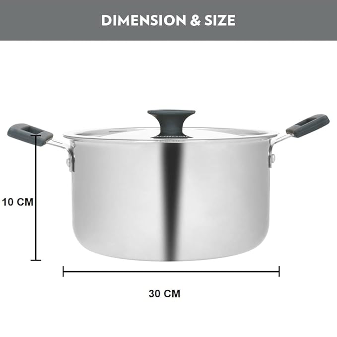 Borosil Cookfresh Tri-ply Stainless Steel Cook & Serve Casserole With Lid | Induction Friendly | 2.2 Litres | 18 Cm