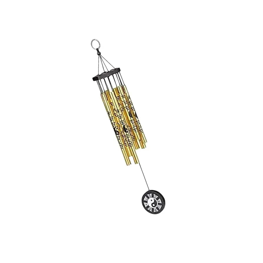 Ripe India Feng Shui Yin Yang Vastu Five Pipe Wind Chime 5 Pipe Gold Color 45 Cm