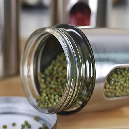 Femora Kitchen Storage Jars Steel Body With See Through Window Jar | 300 Ml | Pack of 6