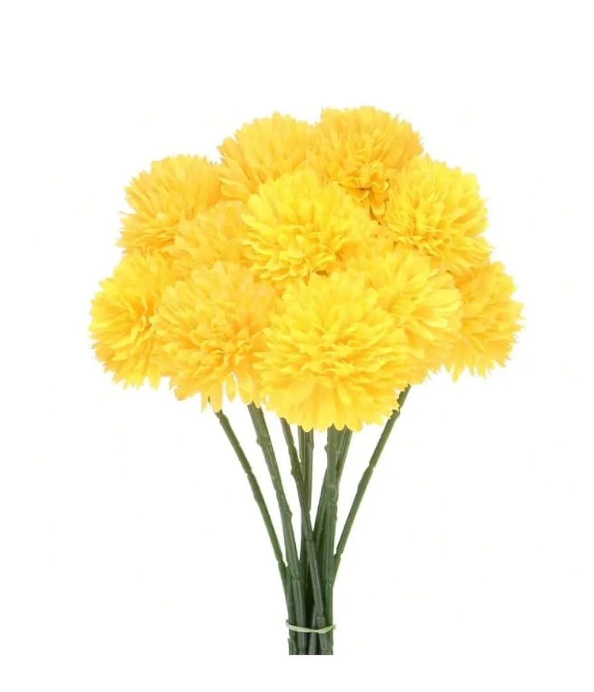 Artificial Chrysanthemum Hydrangea Ball Flower Sticks Yellow
