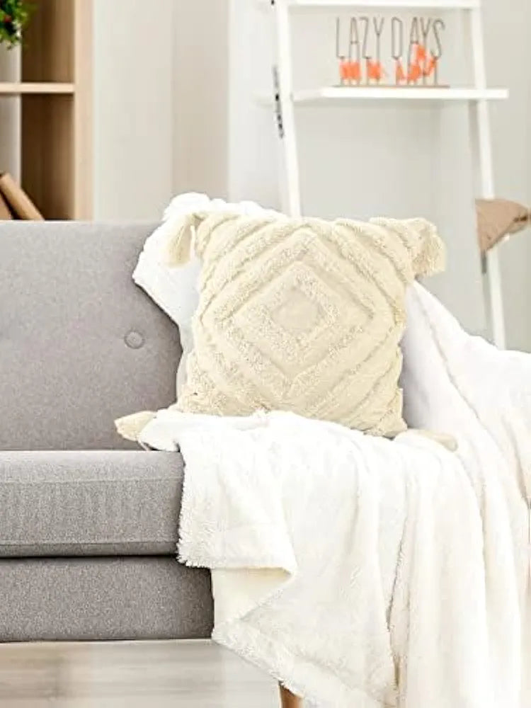 Sashaa World Tasselled And Tufted Cushion Cover