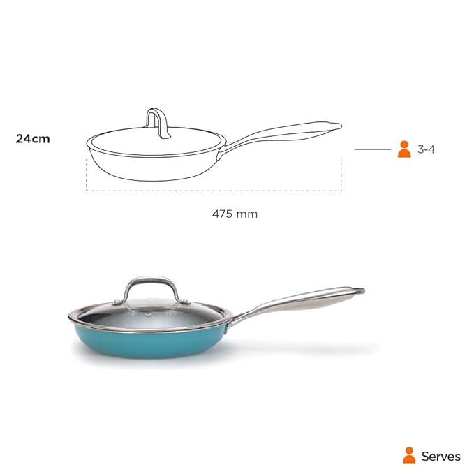 Arttdinox Vida Stainless Steel Triply Frypan With Glass Lid | 24 Cm | 1.8 Ltrs | Rivetless Handle | Gas & Induction Base | Jindal Stainless