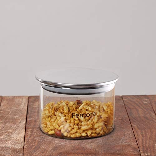 Femora Clear Glass Jar Borosilicate Glass Air Tight Trend Jars With Golden Metalic Lid for Kitchen | 550 Ml | Set of 1