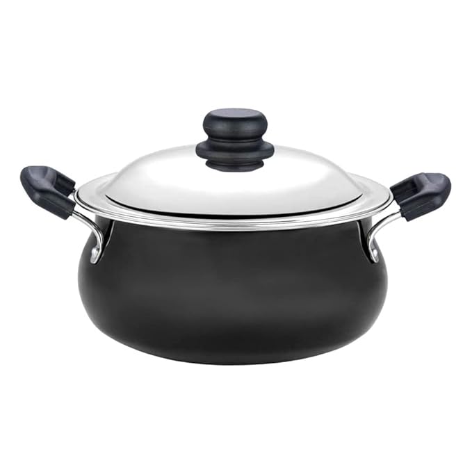 Vinod Black Pearl Hard Anodised Non Stick Handi with Lid - 3.8 Litre, Small | 3.25mm Thickness | Biryani Pot
