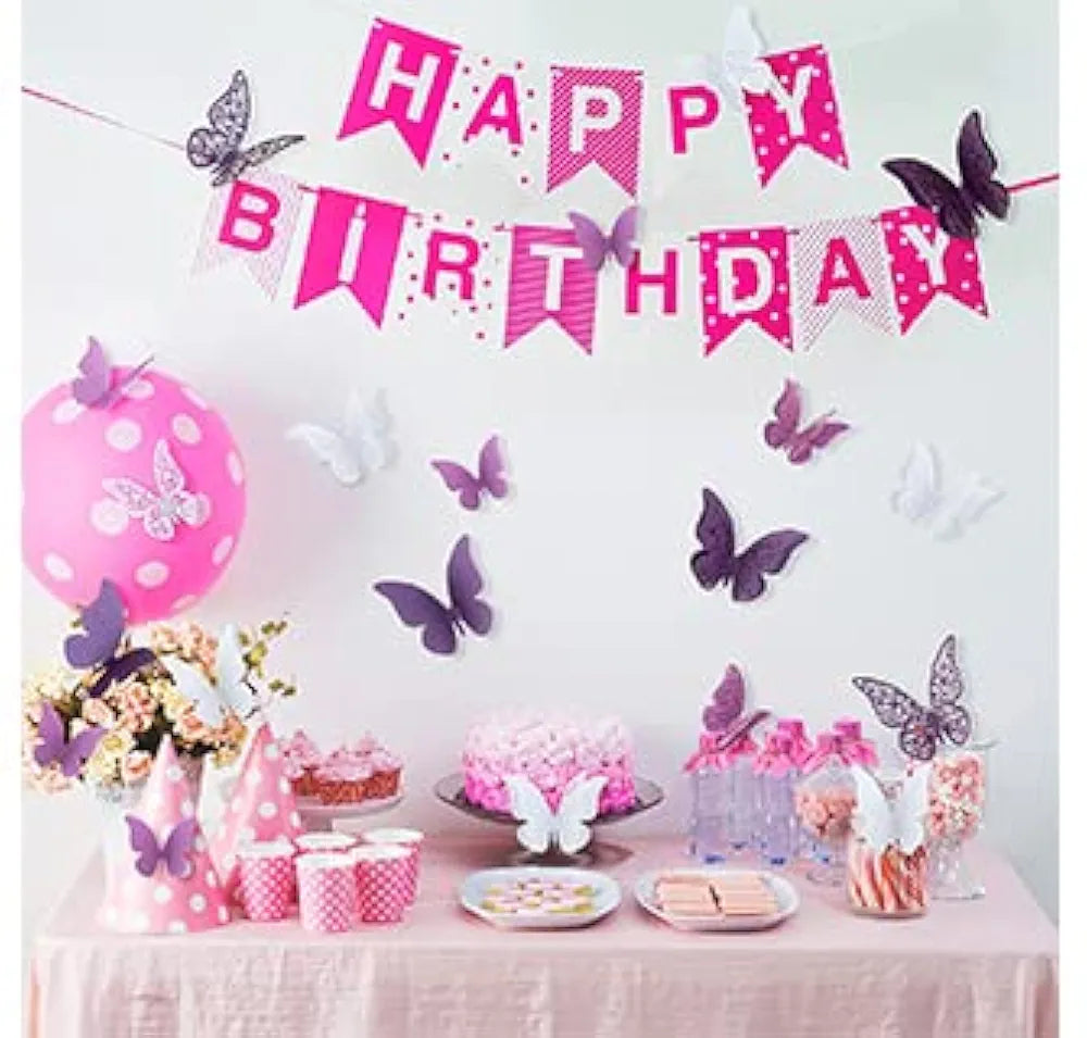 Xtore 120 Pcs Stunning 3D Purple and White Butterfly Wall Decor