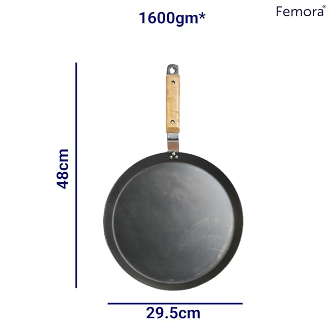 Femora 12 Inchs Iron Flat Tawa With Wooden Handle | Tawa for Roti