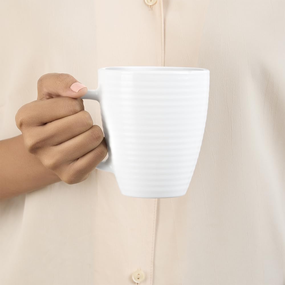 Larah by Borosil 2 Pcs Tea/coffee Orbit White Opalware Mug | 390 Ml Each