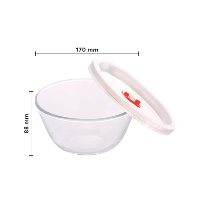 Borosil Glass Mixing & Serving Bowls With Lids | Oven & Microwave Safe Bowl | Set of 2 | 900 ml Each