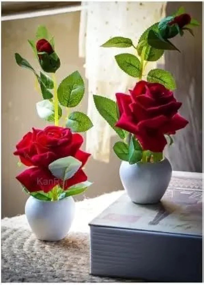 Artificial Rose Flower Set of 2 Roses with Pot Plastic