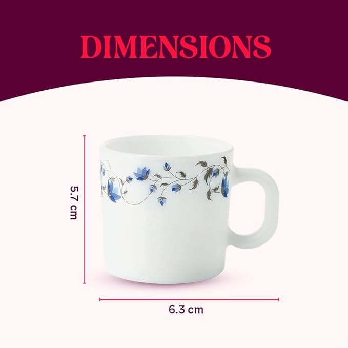 Larah By Borosil  Helena Opalware Cup | Set of 6 Pieces | White