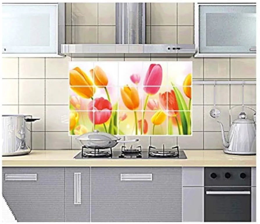 Jaamso Royals Vinyl Removable Peel and Stick Self Adhesive Flowers Wall Sticker for Kitchen Tulip