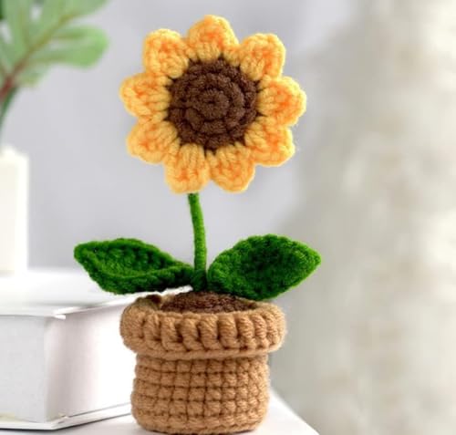Crochet Flowers Artificial Sunflower Sunflower with Crochet Pot