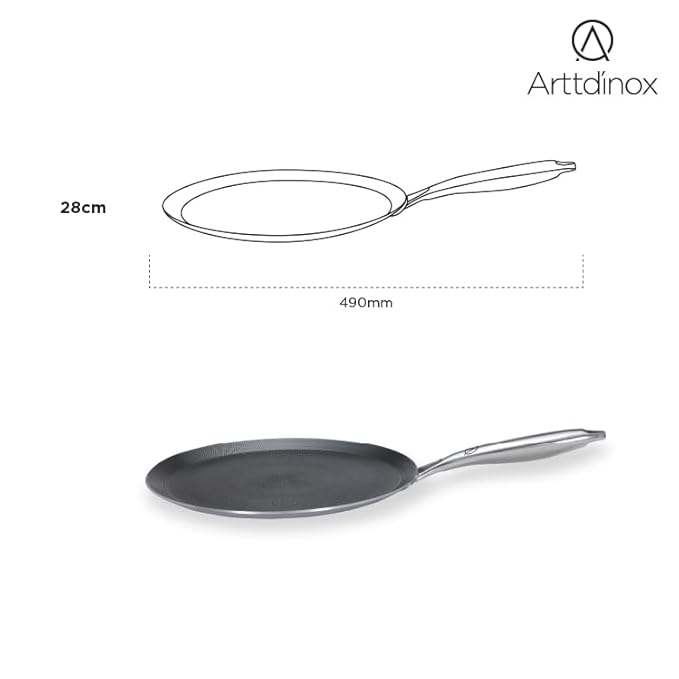 Arttdinox Stellar Stainless Steel Triply Non Stick Tawa | 28 Cm | Rivetless Double Wired Handle | Gas & Induction Base
