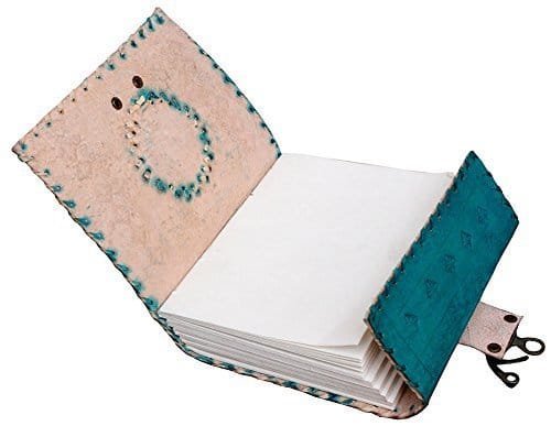 Craftshades – Metal Lock Single Stone Aqua Blue Embossed Design 7″5 Handcrafted Leather Journal/Diary 200 page | 100% Genuine Leather