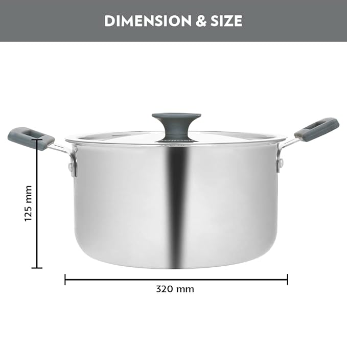 Borosil Cookfresh Tri-ply Stainless Steel Cook & Serve Casserole With Lid | Induction Friendly | 2.8 Litres | 20 Cm
