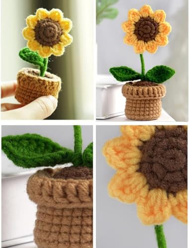 Crochet Flowers Artificial Sunflower Sunflower with Crochet Pot