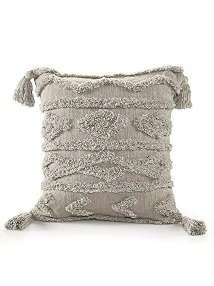 Sashaa World Tasselled And Tufted Cushion Cover Colour Grey