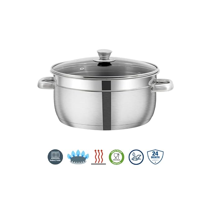 Vinod Bremen Stainless Steel Saucepot with Glass Lid 3 Litre, 20 cm | 2.5mm Thick Base