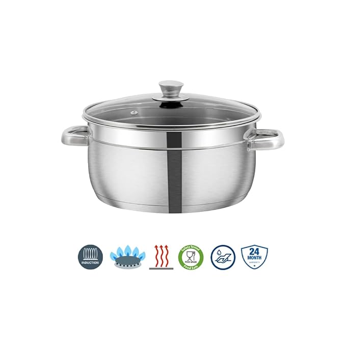 Vinod Bremen Stainless Steel Sauce Pot with Glass Lid - 1.5 Litre, 16 cm | 2.5mm Thick Base | Riveted Sturdy Handle