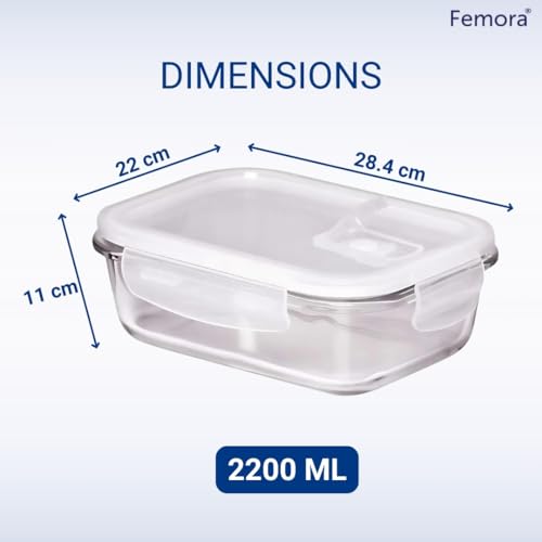 Femora Borosilicate Glass Containers for Kitchen | Storage Box for Kitchen With Air Vent Lid | Pack of 1 | 2200 Ml