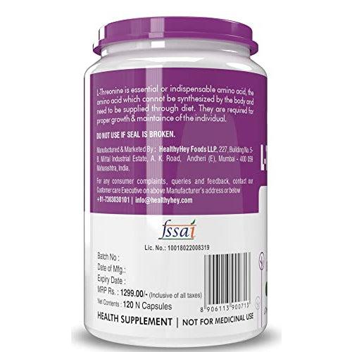 Healthyhey L-Threonine - Essential Amino Acid - 120 Veg Capsules