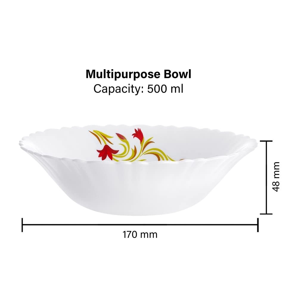 Larah by Borosil Opalware Multipurpose Bowl Set | 500 Ml | 2 Pieces | White