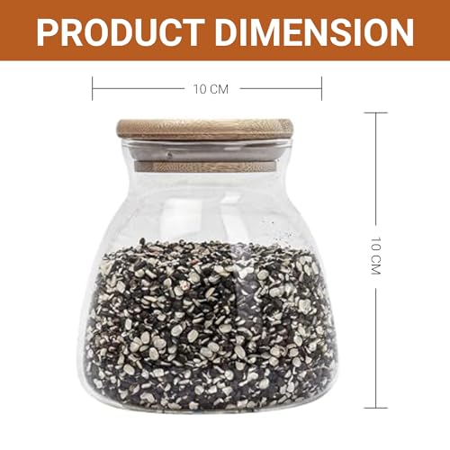 Femora Kitchen Storage Jars Borosilicate Glass With Wooden Lid Air Tight Jar | 450 Ml | Pack of 1