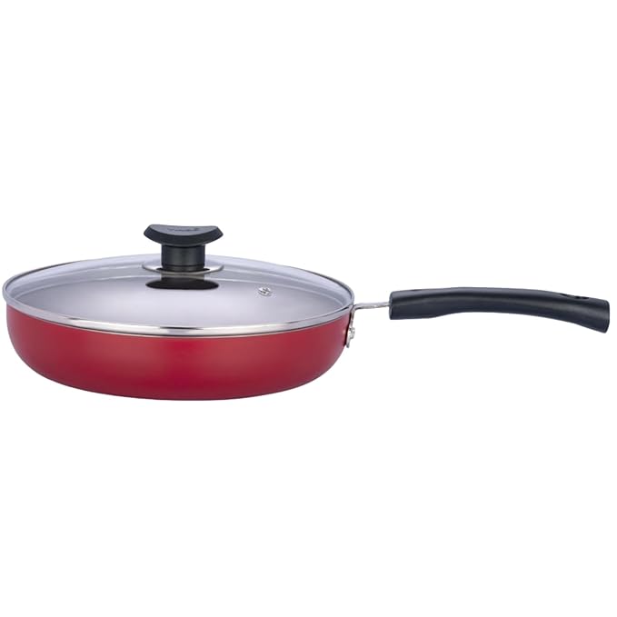 Vinod Zest Inducto Aluminium Non Stick Deep Frypan with Glass Lid - 24 cm | 3mm Thick | 3 Layer Coating