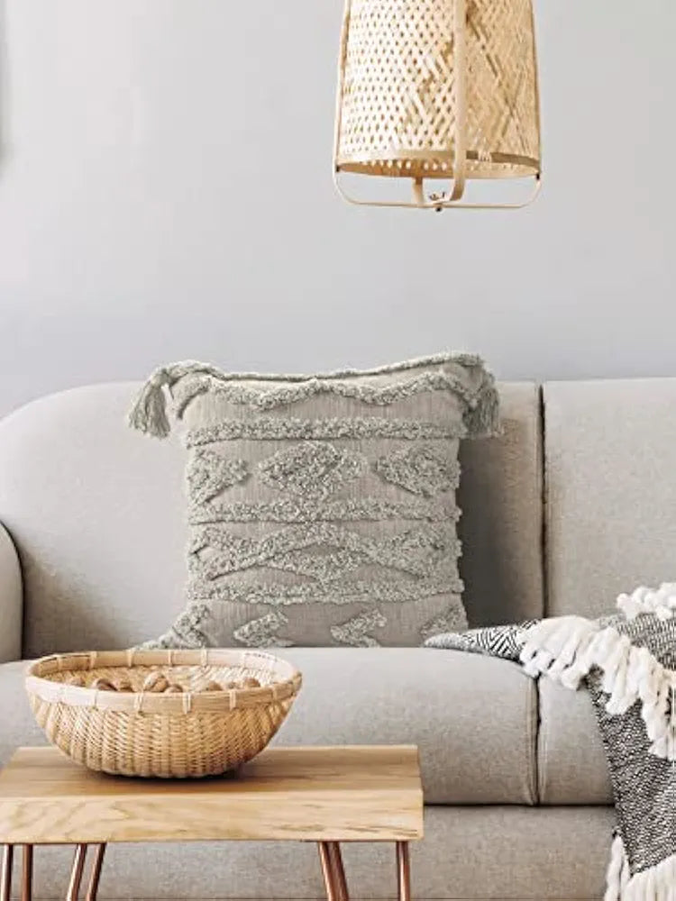 Sashaa World Tasselled And Tufted Cushion Cover Colour Grey