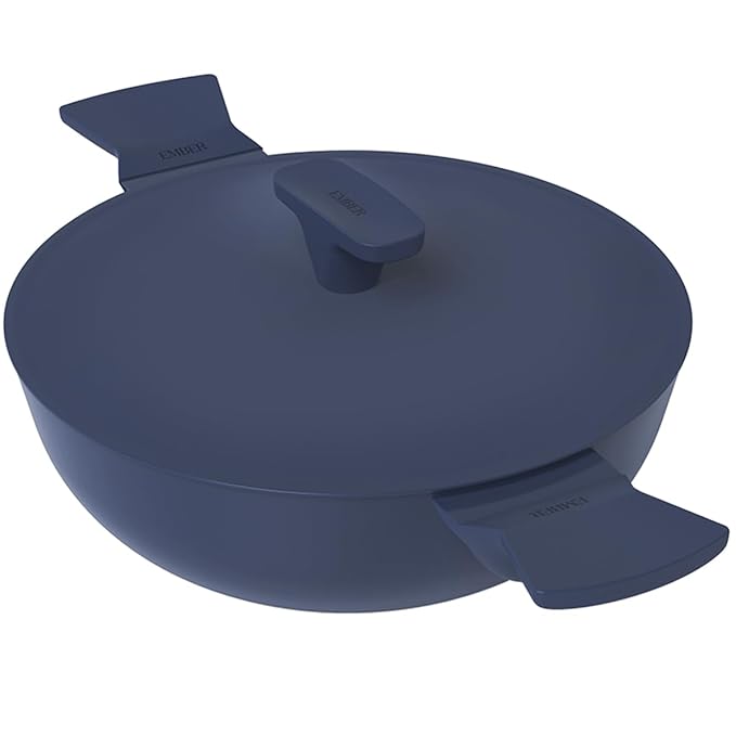 Ember Cookware Arcilla Ceramic Non Stick Kadai 24cm | Metallic Lid | Matching Handles | Florence Series | Blue