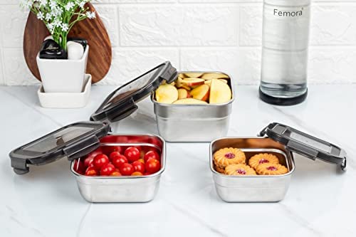 Femora High Stainless Steel Square Airtight Leakproof Unbreakable Storage Container | 380 Ml, 550 Ml, 750 Ml | Silver | Set of 3
