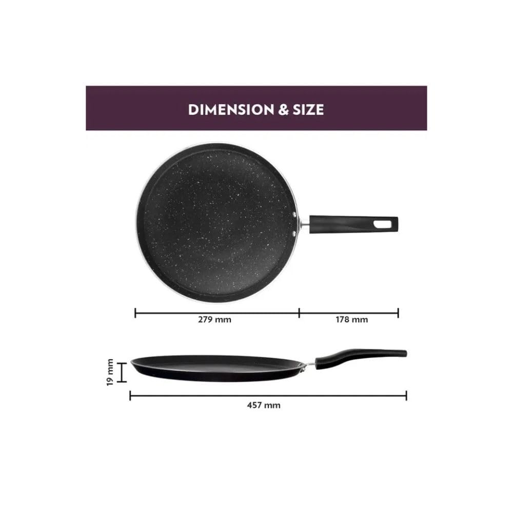 Borosil Granito Non-stick Concave Tawa | Induction Friendly | Granite Finish | Pfoa-free | 28 Cm Diameter | Black