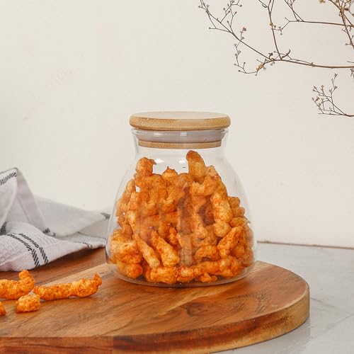 Femora Kitchen Storage Jars Borosilicate Glass With Wooden Lid Air Tight Jar | 450 Ml | Pack of 1