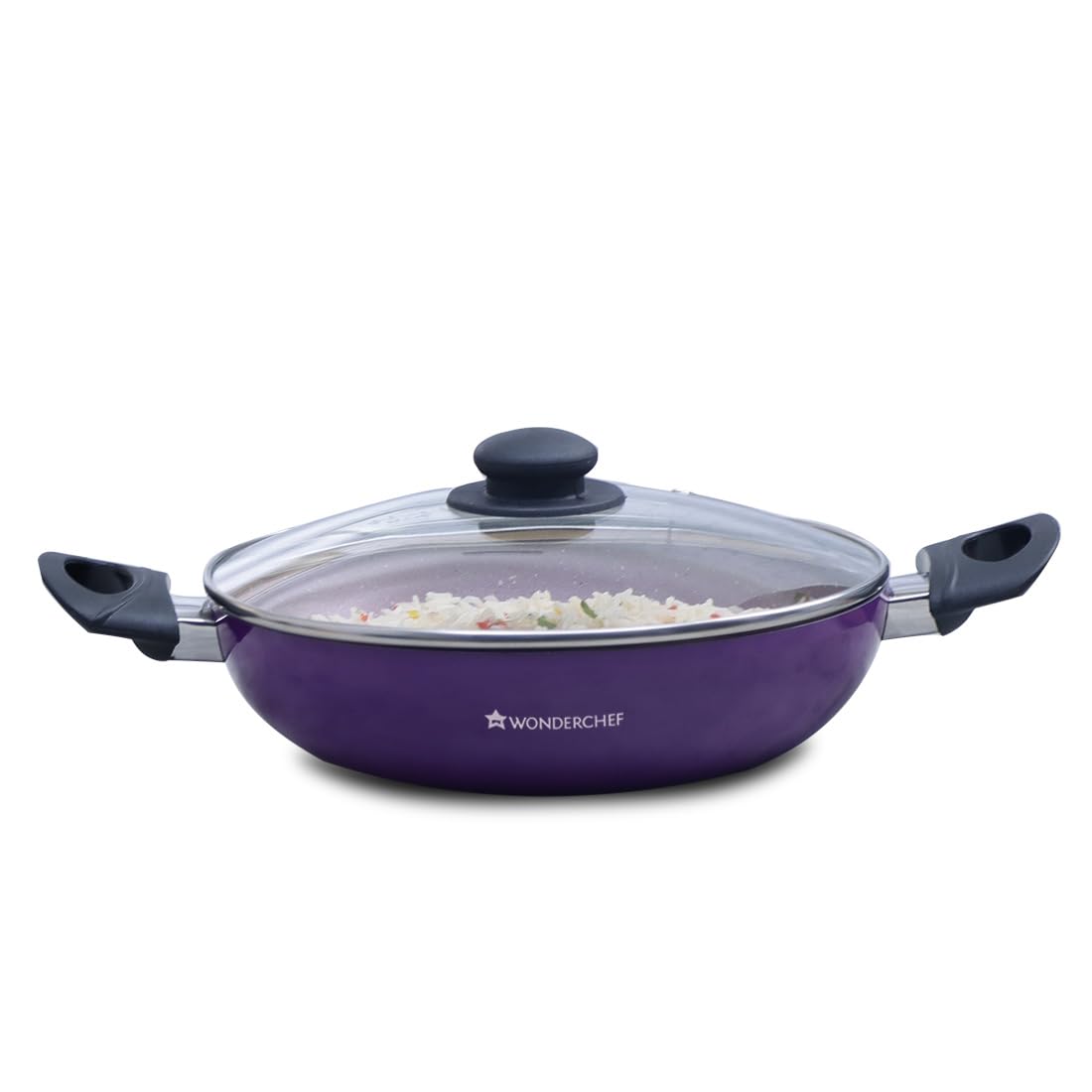 Wonderchef Valencia Non-stick 24 Cm Kadhai With Glass Lid | Purple