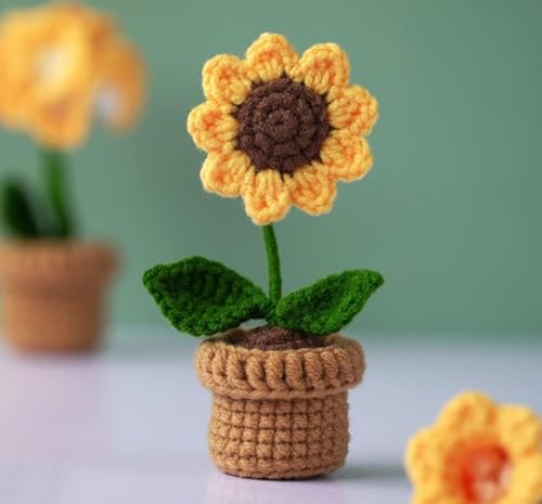 Crochet Flowers Artificial Sunflower Sunflower with Crochet Pot