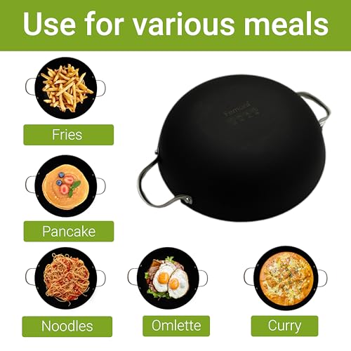 Femora Preseasoned Cast Iron 30 Cm Kadhai | Non Toxic and Coating | Pack of 1 Piece | Black