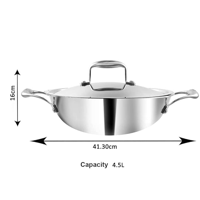 Vinod Platinum Triply Stainless Steel Kadai with lid 4.5 litre (30 cm Dia)