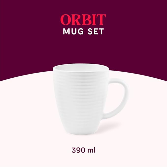 Larah by Borosil Tea/coffee Orbit White Opalware | 390 Ml Mug