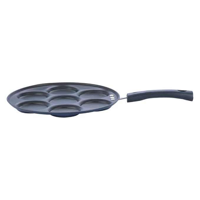 Vinod Zest Aluminium Non Stick Mini Uttapam Pan - 7 Cavaties, 26 cm | 3mm Thick | 3 Layer Coating | Bakelite Handle