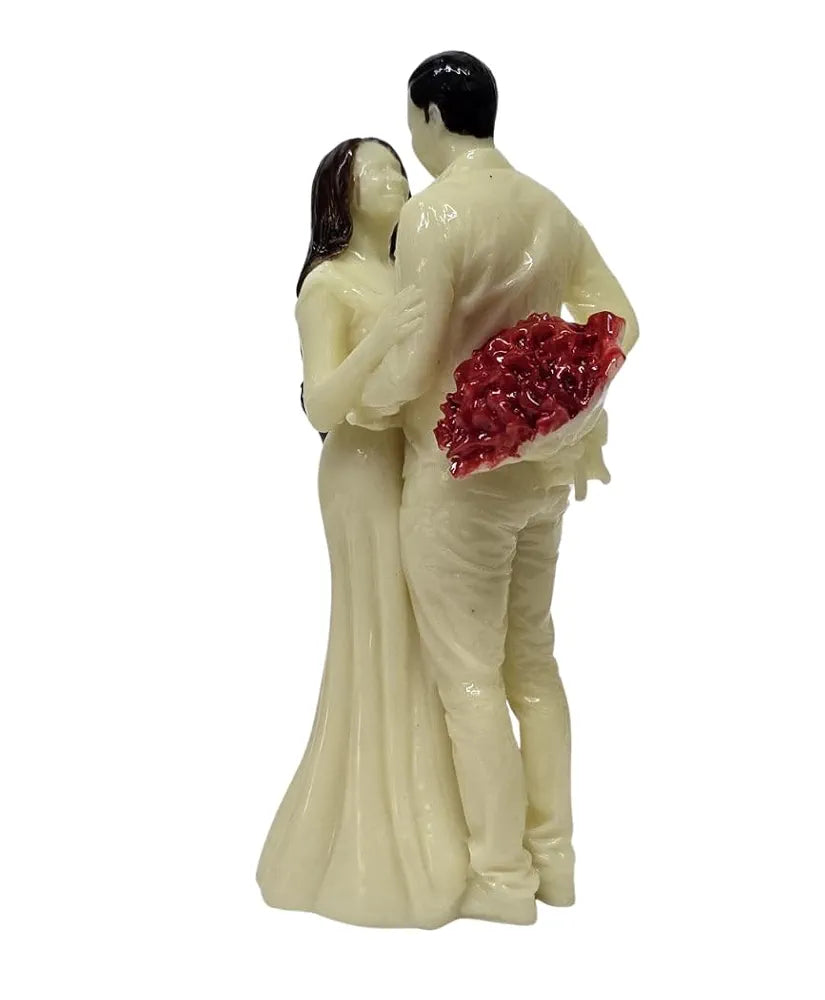 Gold Art India Couple Figurine Ivory Finish Shining Red Flower Bouquet