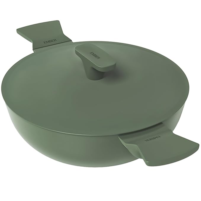 Ember Cookware Arcilla Ceramic Non Stick Kadai 24cm | Metallic Lid | Matching Handles | Florence Series | Green