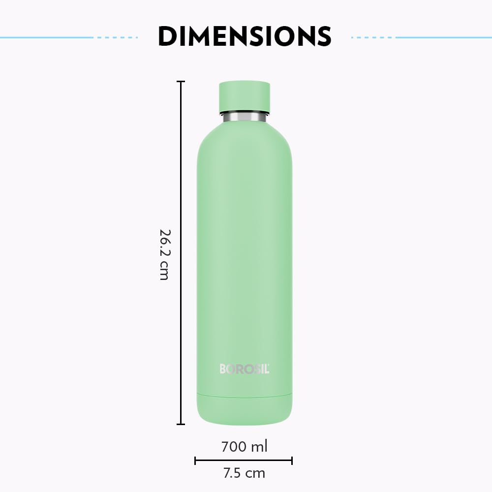 Borosil Hydra Pacific Stainless 700 Ml Insulated Water Bottle | Blue Stainless Steel Bottle | Double Wall Vacuum Insulation | 12 Hours Hot & Cold